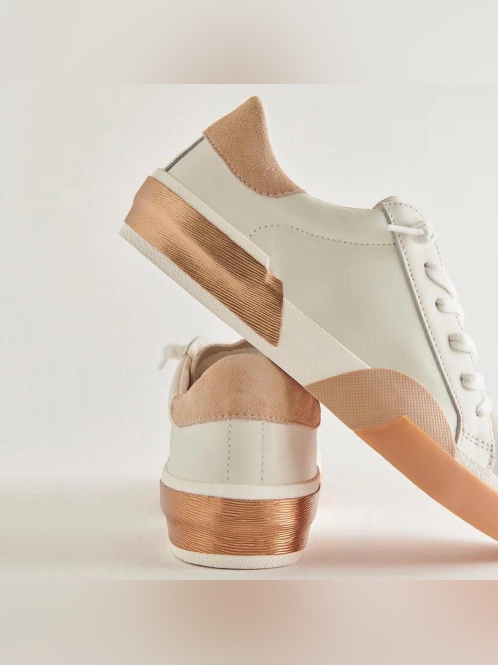 Dolce Vita Cream Sneakers with Rose Gold Accents